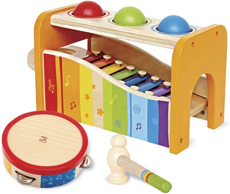 Wooden Pounding Bench, Xylophone, and Tambourine Music Set O903569