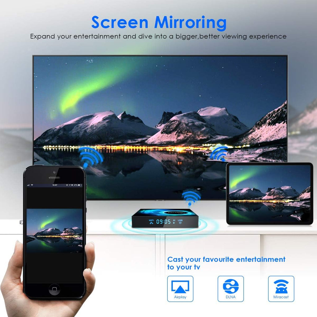 Android TV Box 4GB RAM 128GB ROM with Wireless Mini Keyboard, Quad-Core, Dual WiFi, 4K/6K USB 3.0 HDR, Pack of 2 W450