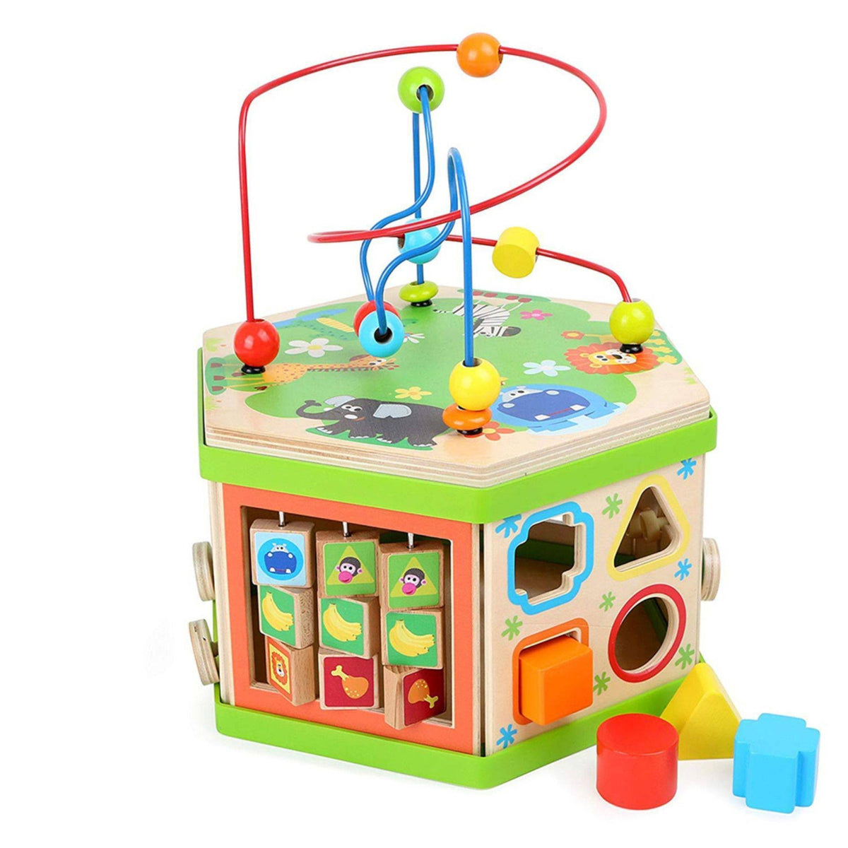 Wooden 7-Sided Safari Theme Activity Cube O61160