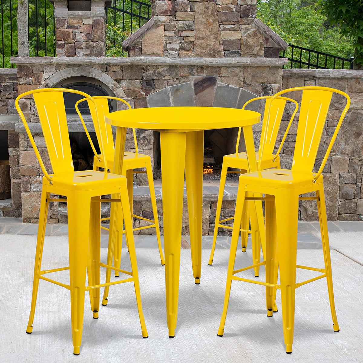 30 Round Silver Metal Bar Table Set with 4 Cafe Stools Y6519