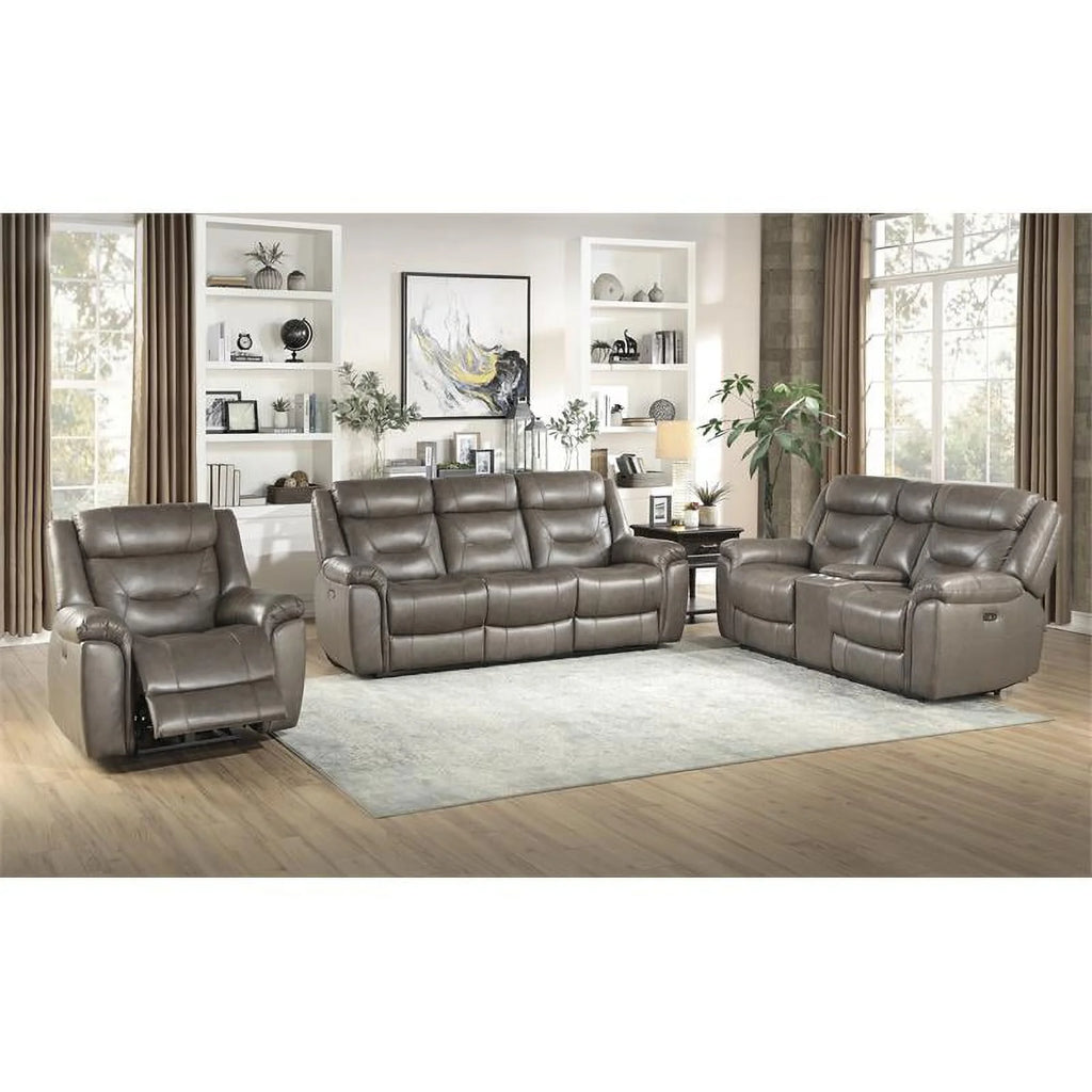 Brown Gray Italian Top Grain Leather Power Reclining Chair M119032