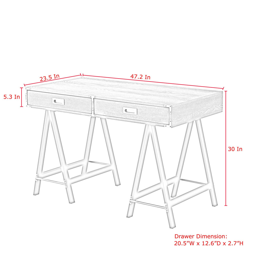 Grey Writing Desk with Oak Veneer Finish and Powder Coated Black Base O883