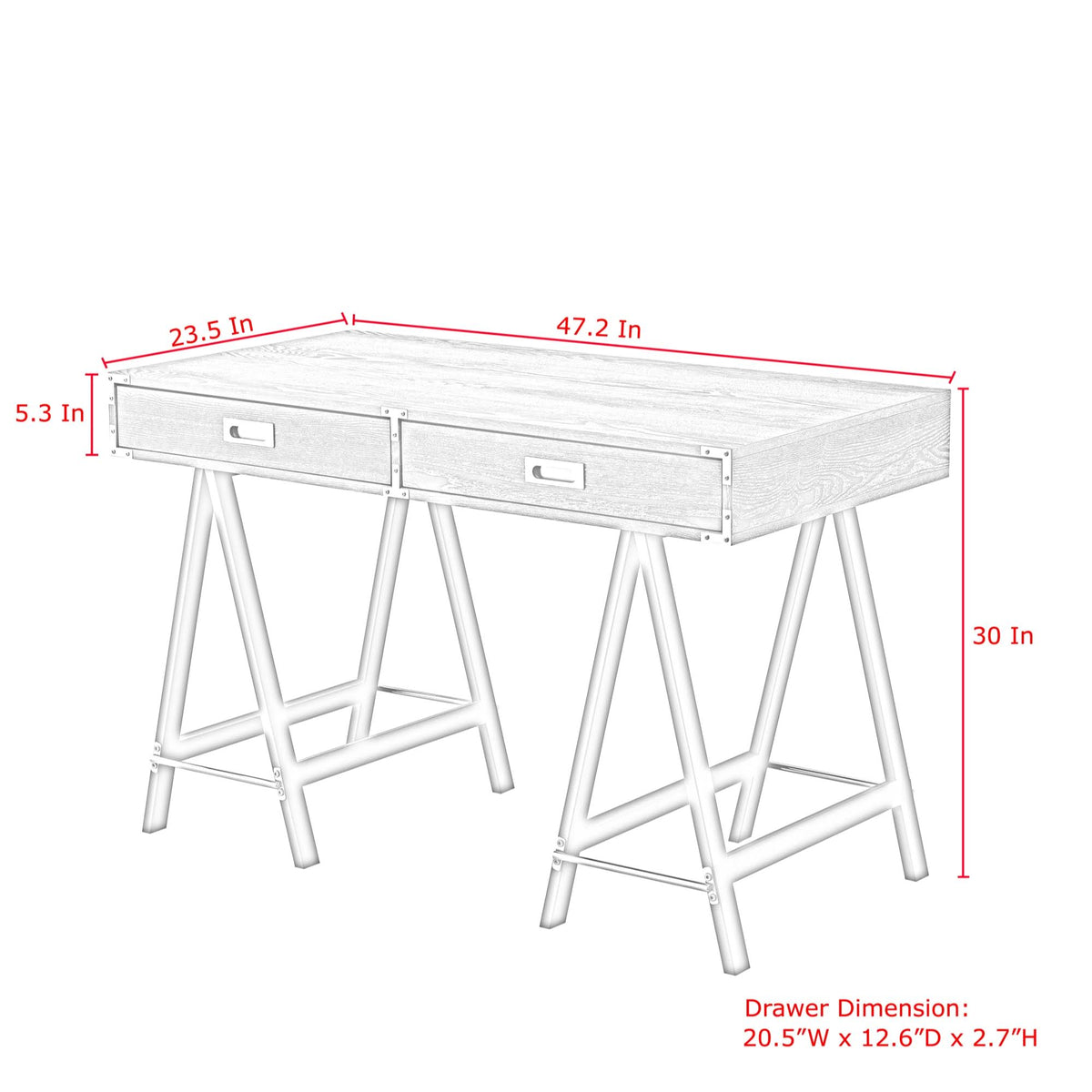 Grey Writing Desk with Oak Veneer Finish and Powder Coated Black Base O883
