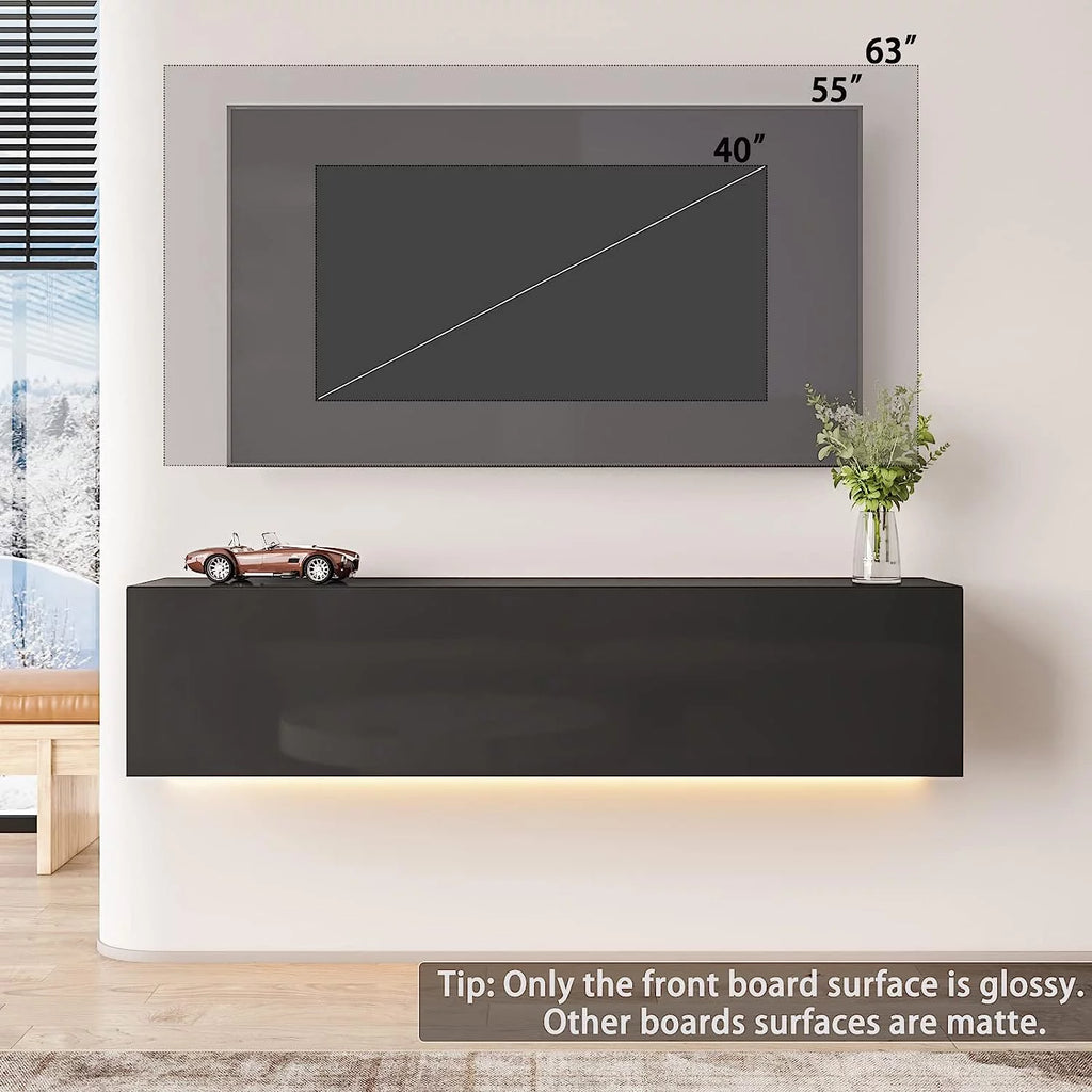 White Floating TV Stand with LED Lights and Storage R78594