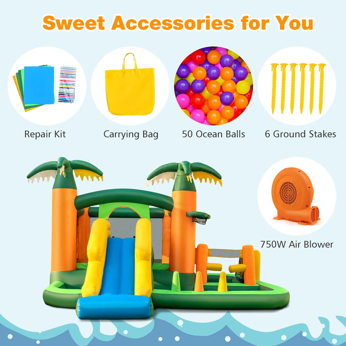 8-in-1 Inflatable Bounce Castle with Blower R787896