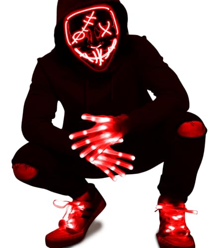 Halloween LED Mask Light Up Gloves and Glow Shoelaces O999588