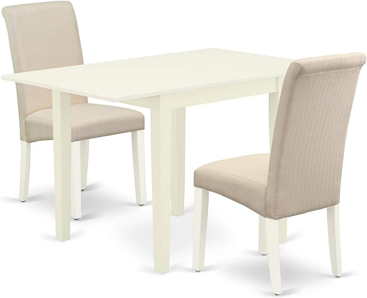 3 Piece Dinette Set with Rectangle Dropleaf Table and 2 Cream Fabric Chairs W616115