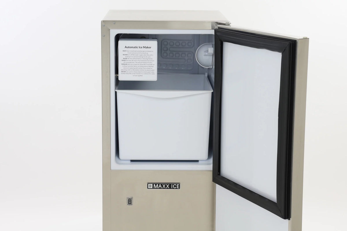 Shallow Depth Outdoor Built-In Undercounter Ice Maker, 15", 25 lbs, Stainless Steel M9539