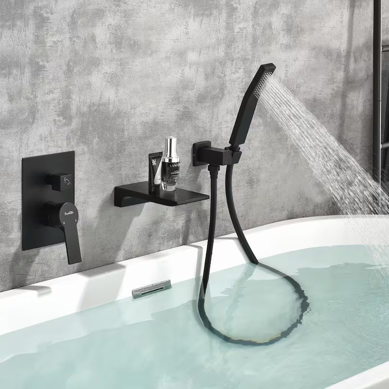 Wall Mount Roman Tub Faucet with Hand Shower Matte Black C6874