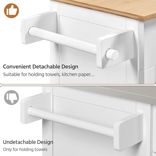 White Rolling Kitchen Cart with Bamboo Tabletop W2027