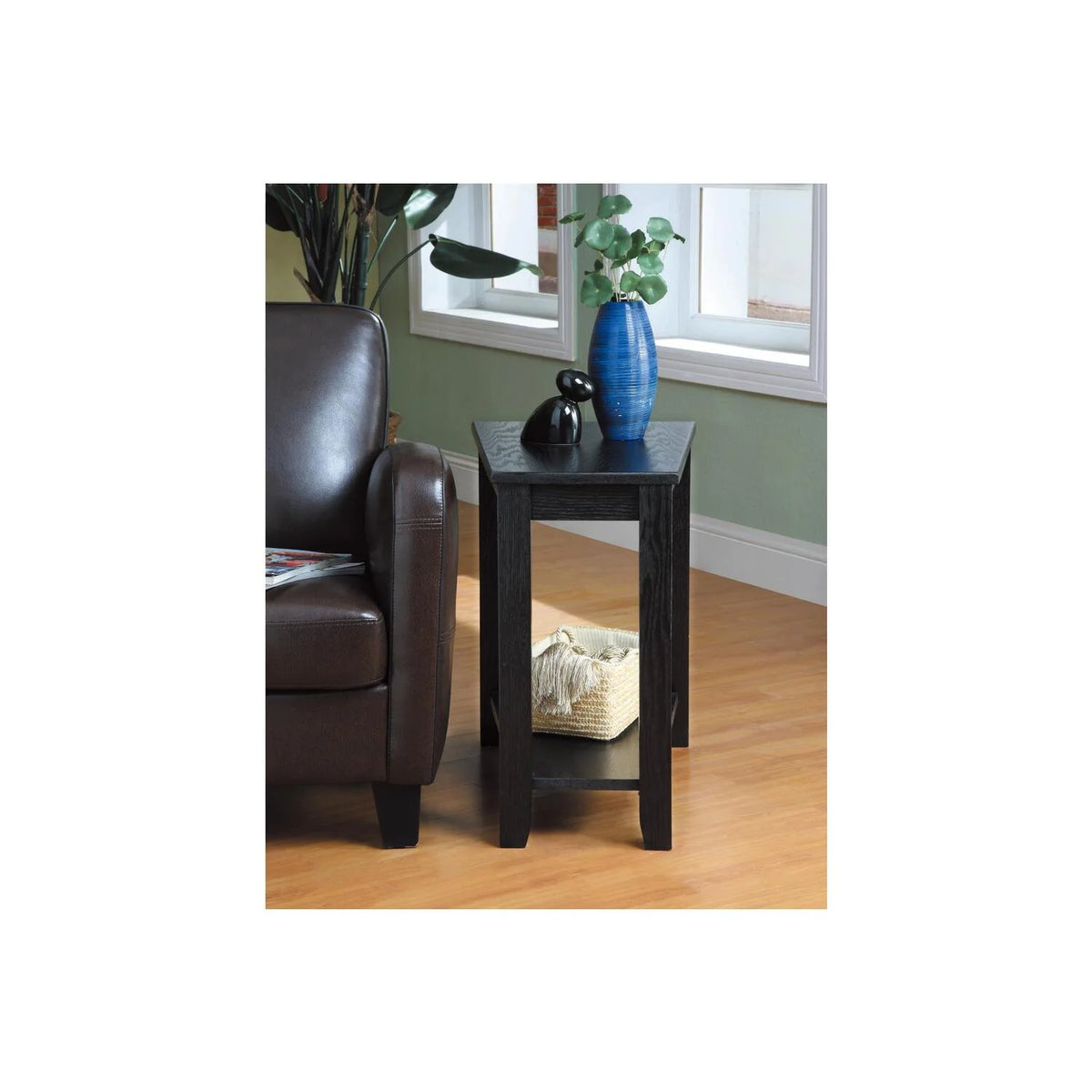 Wood Wedged Chair Side Table with Bottom Shelf O295629