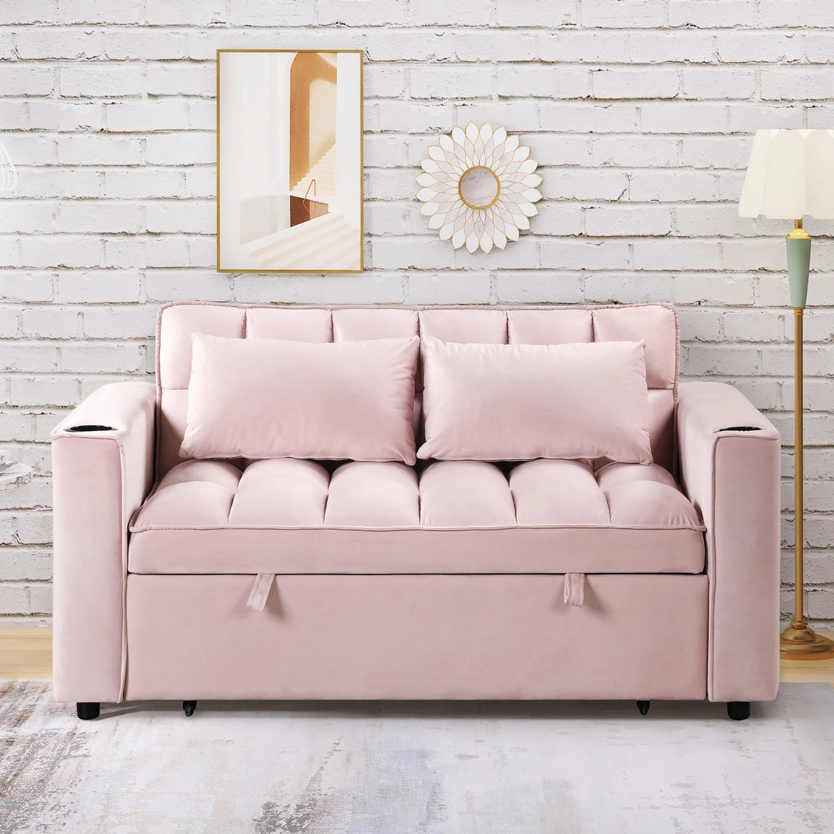 Convertible Sleeper Sofa Bed with Cup Holder and USB Charging Ports V4376
