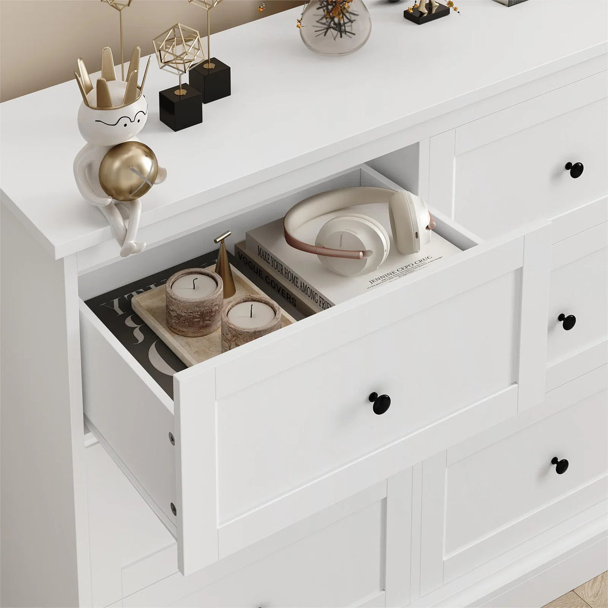 White 6 Drawer Wood Dresser X6134