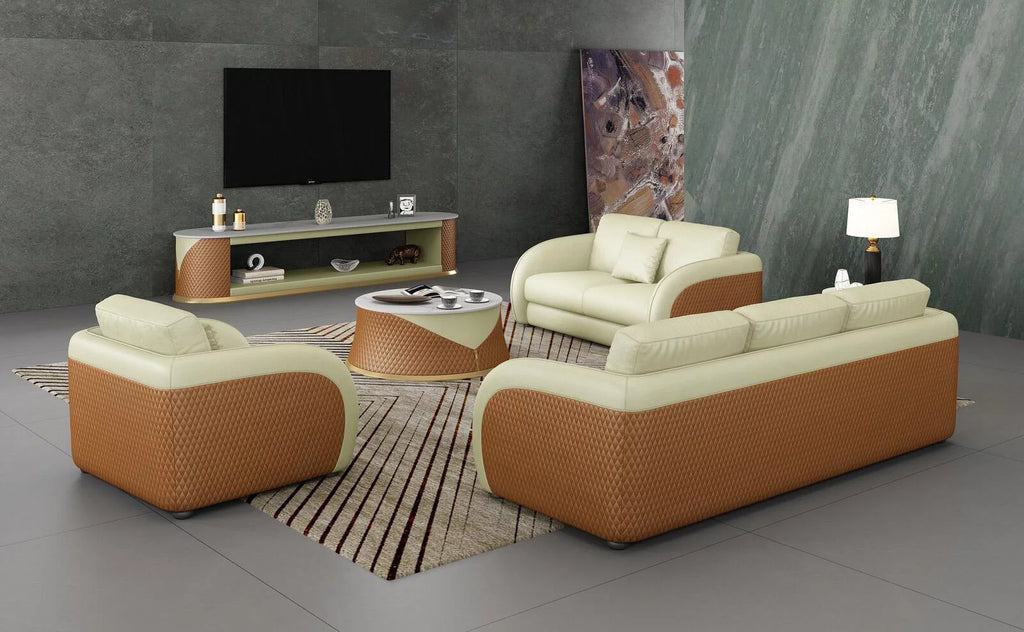 Beige Cognac Italian Leather Arm Chair K175457