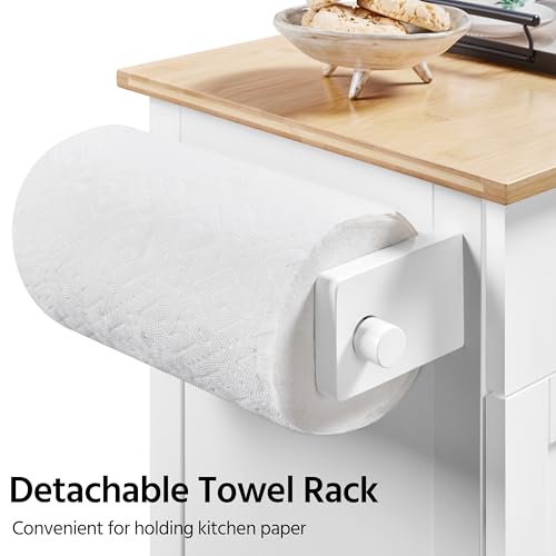 White Rolling Kitchen Cart with Bamboo Tabletop W2027