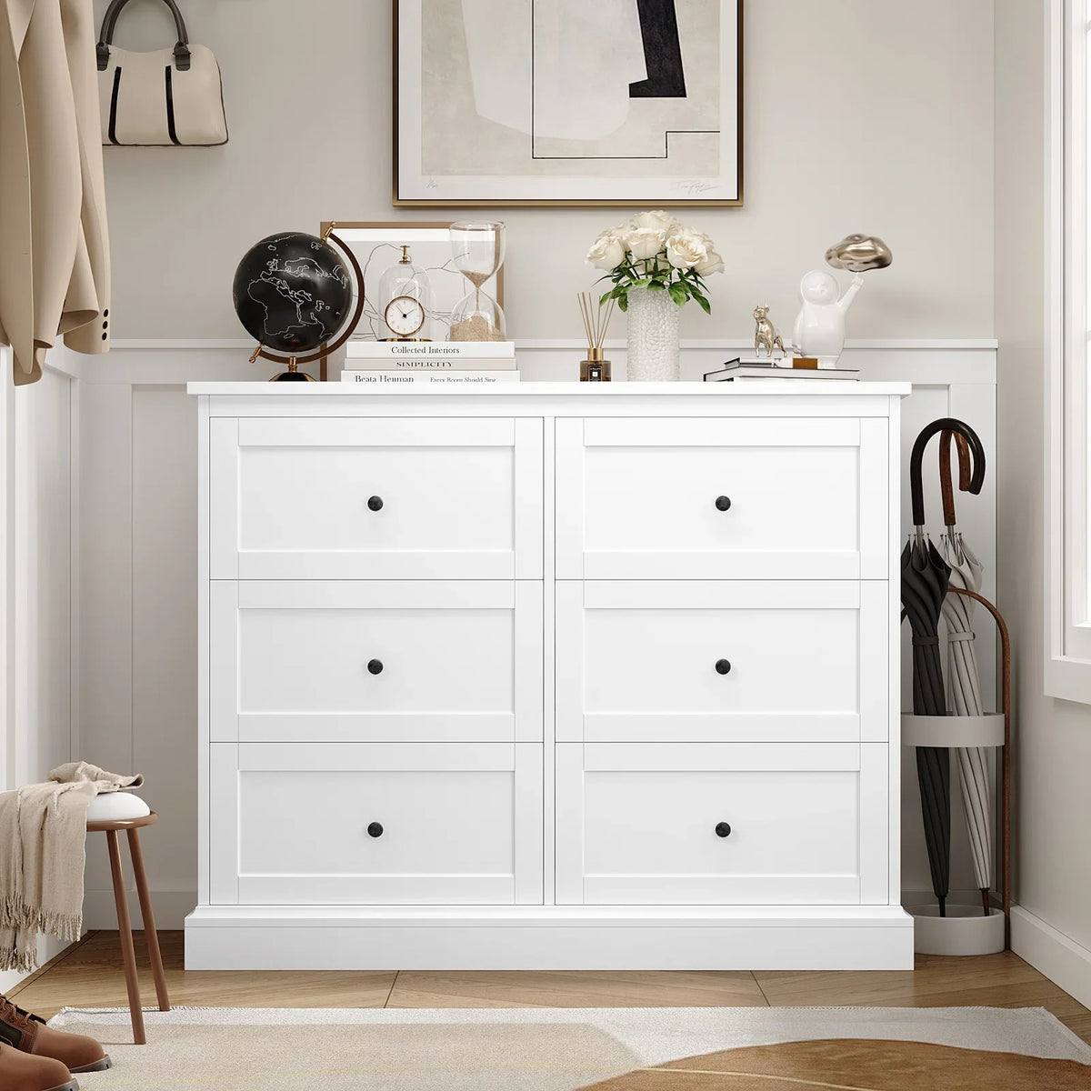 White 6 Drawer Wood Dresser X6134