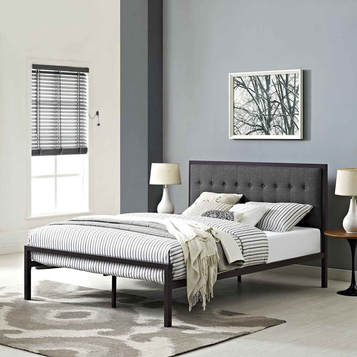 Full Fabric Bed, Brown Gray W5508