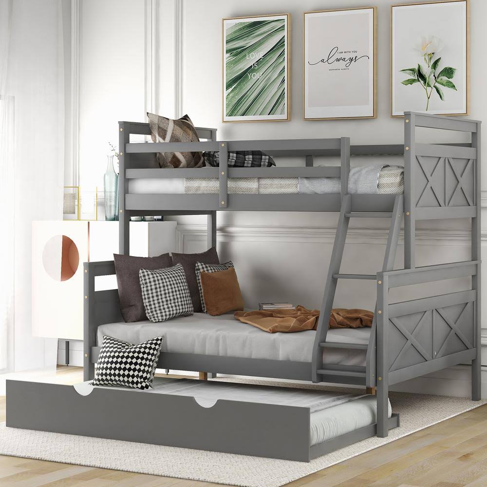 Gray Twin Over Full Bunk Bed with Twin Trundle D3513