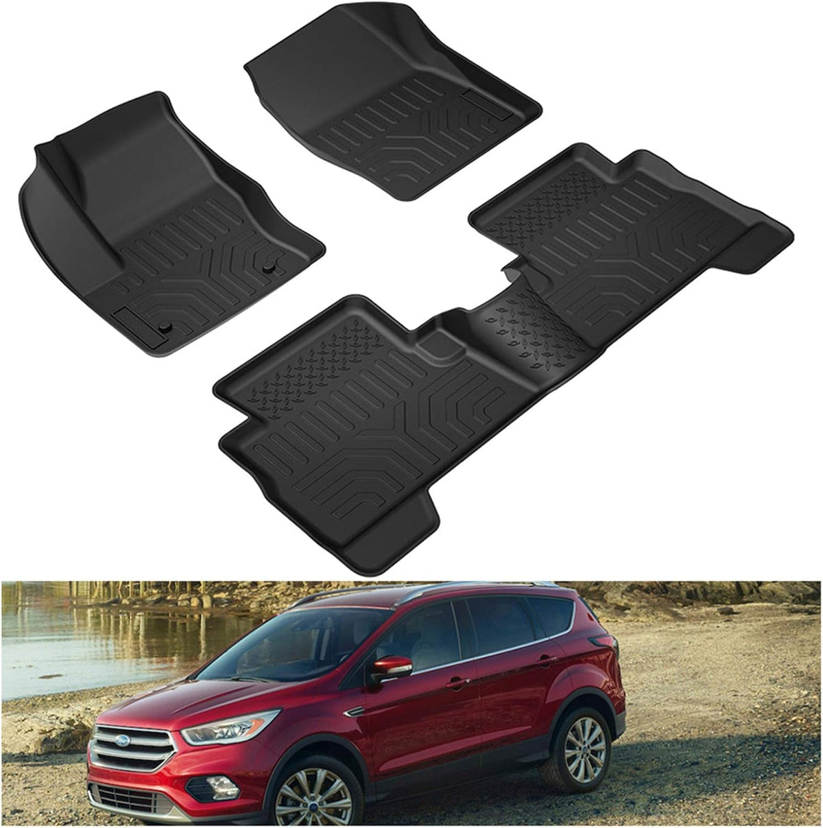 Black TPE All Weather Floor Mats for Ford Escape T426