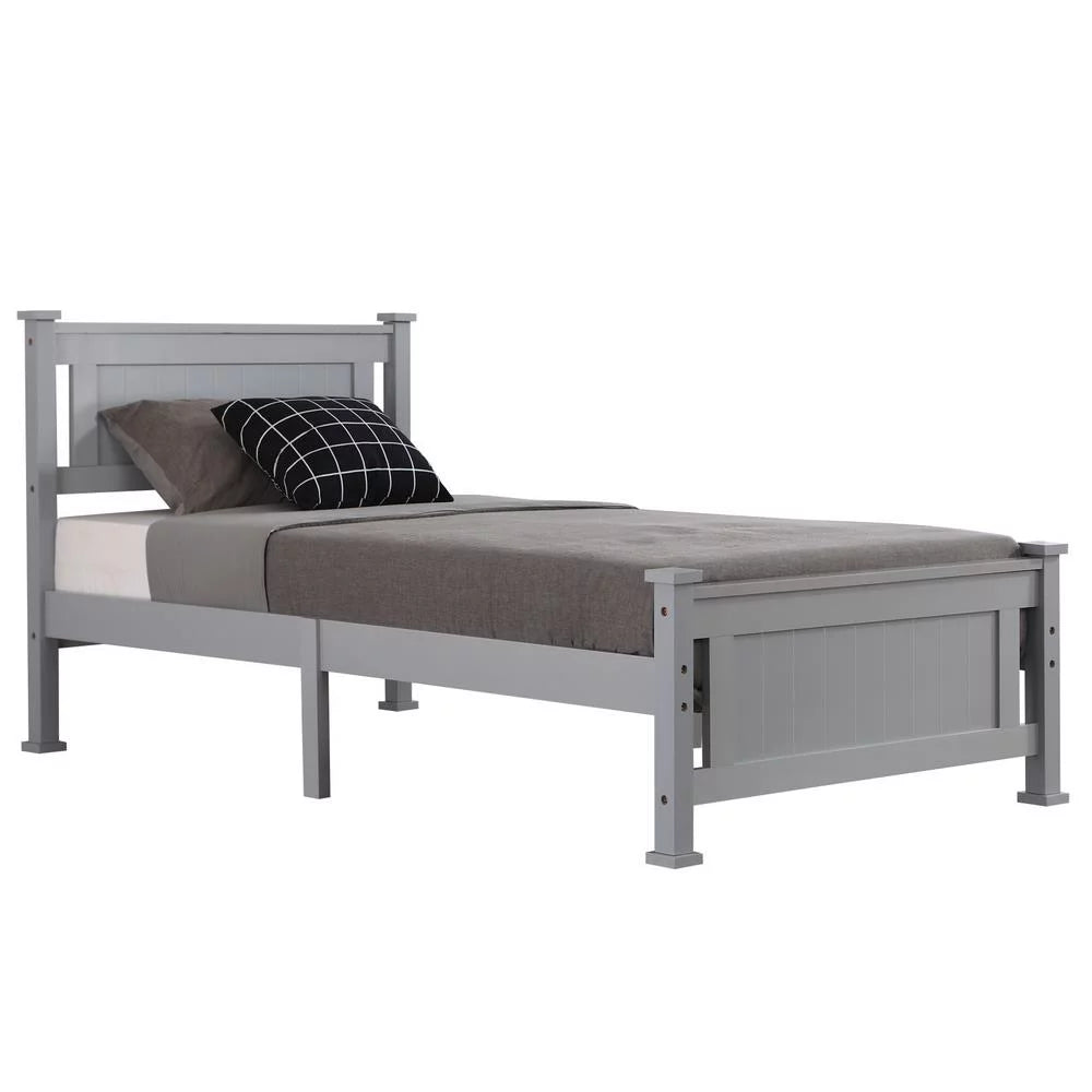 Gray Solid Pine Wood Twin Bed Frame with Headboard X55896