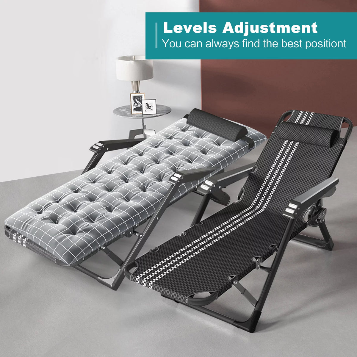 Gray Adjustable Folding Lounge Chair with Pillow G4253