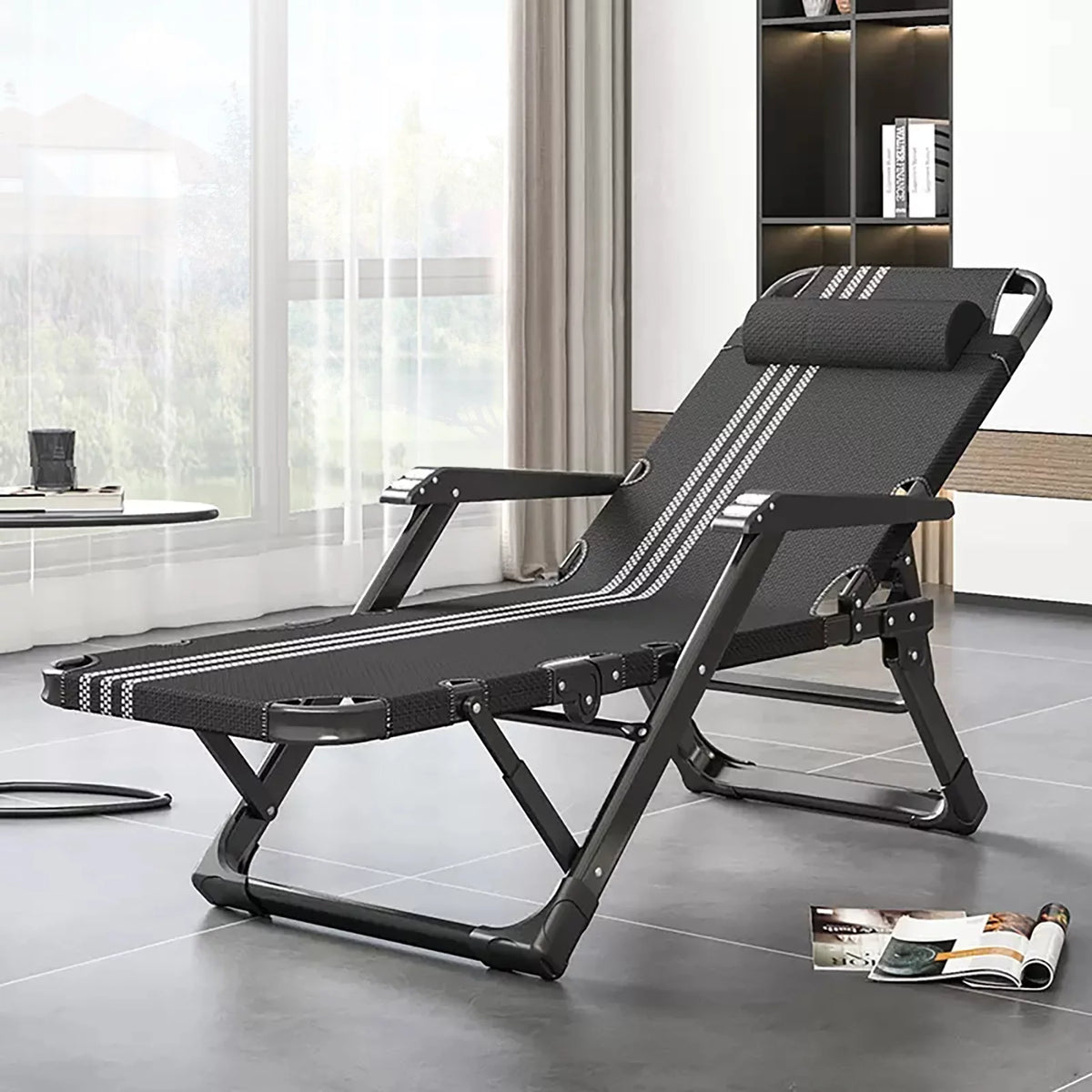 Gray Adjustable Folding Lounge Chair with Pillow G4253