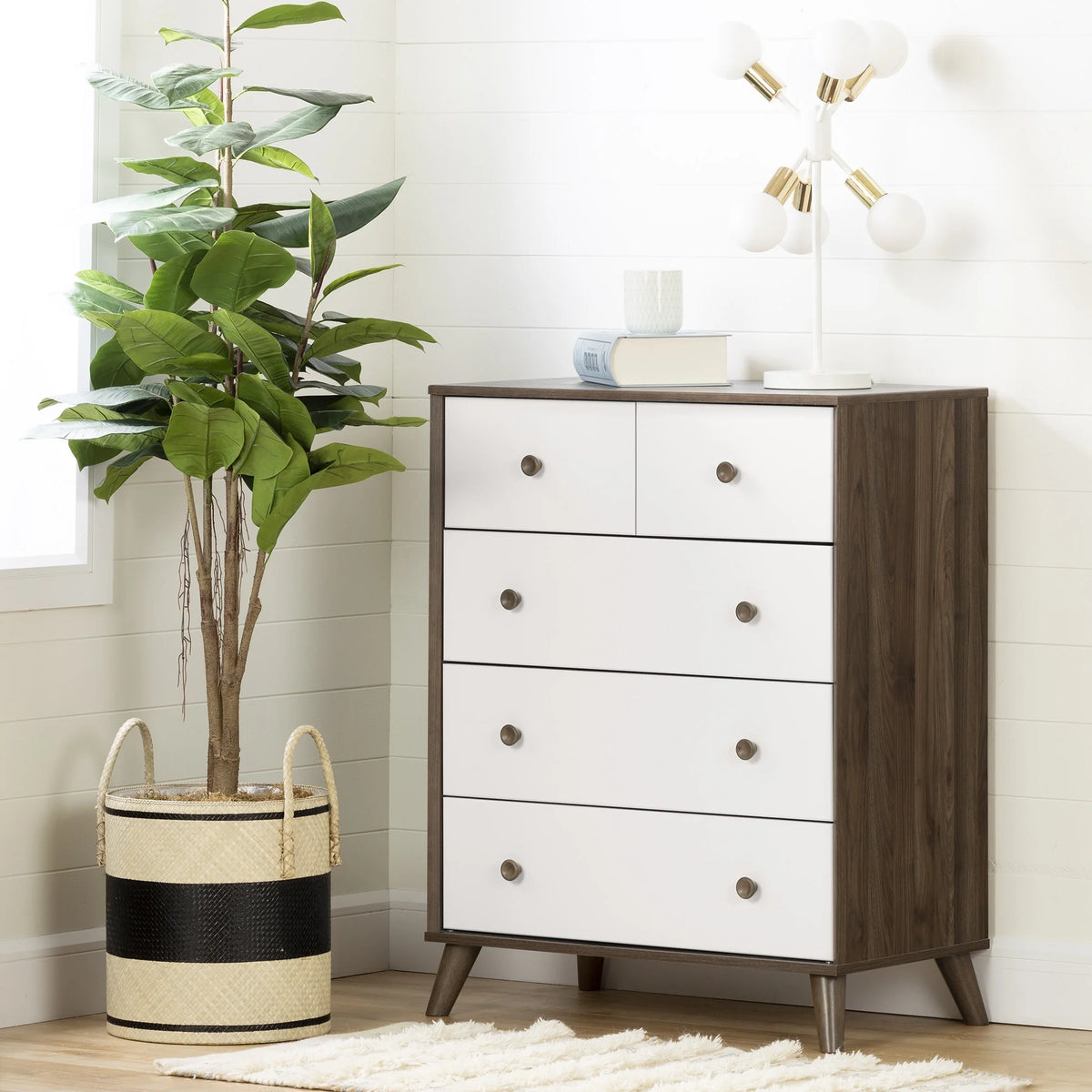 Natural Walnut and White 5-Drawer Dresser R703024