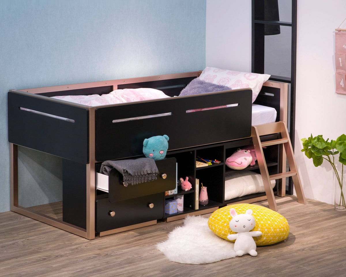 Black Rose Gold Loft Bed B9887