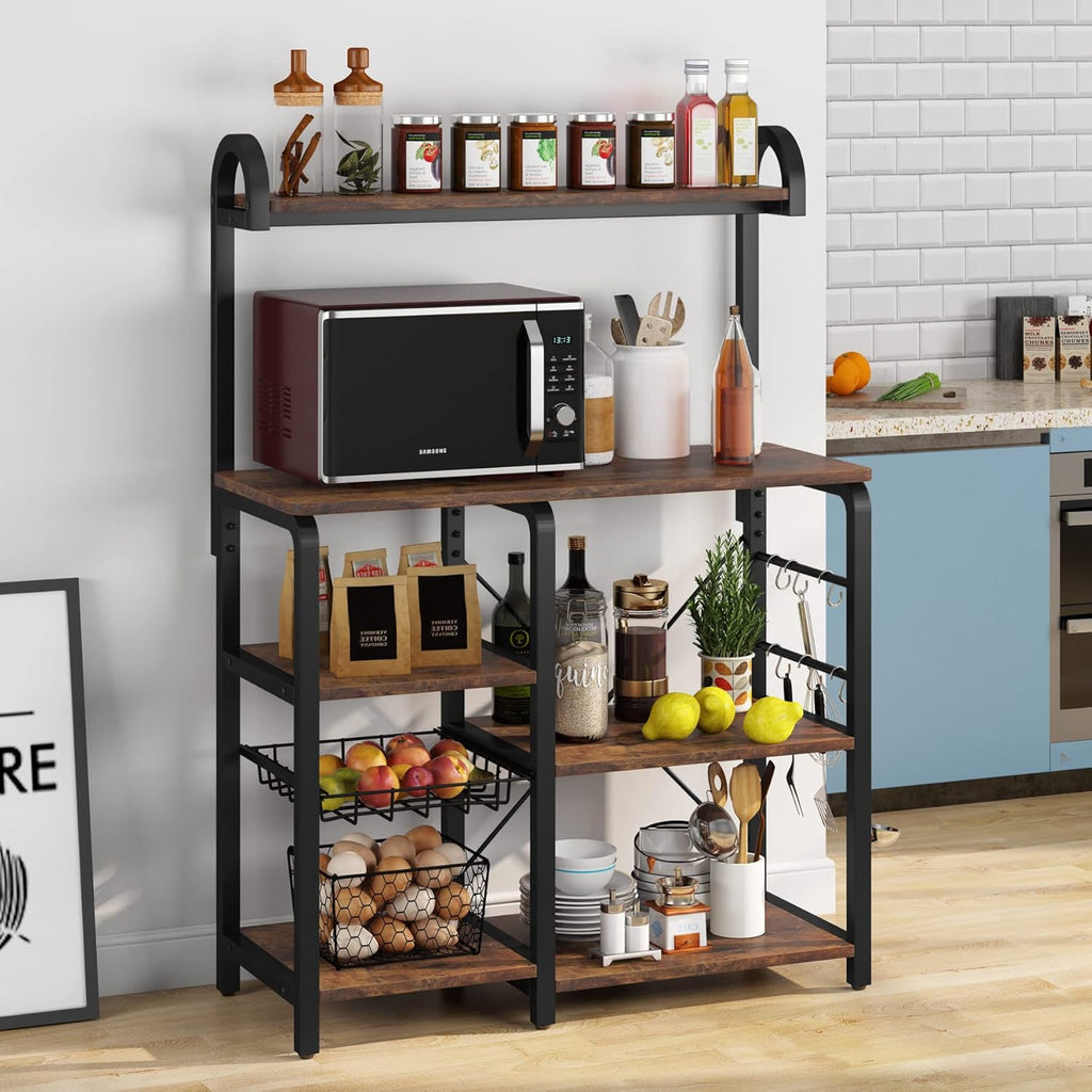 35.5 inches Industrial Kitchen Cart Utility Storage Shelf with Wire Basket and 6 Hooks G836
