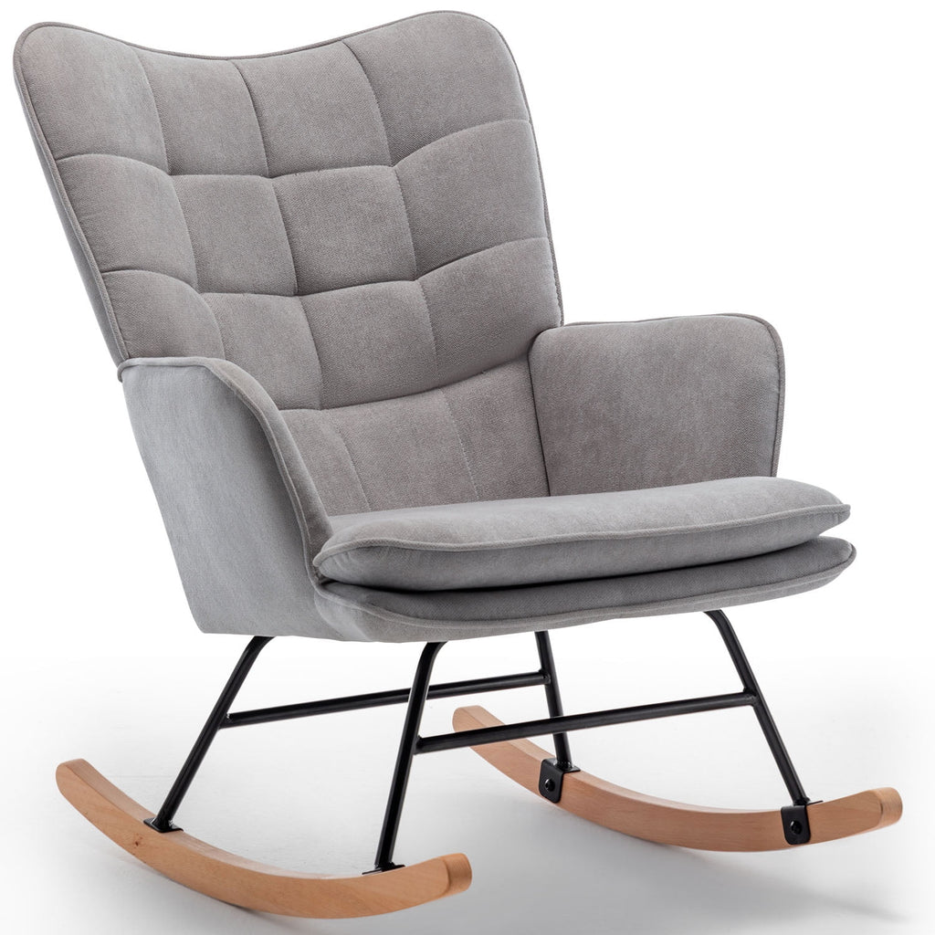 Gray Linen Fabric Rocking Chair with Ottoman B86624