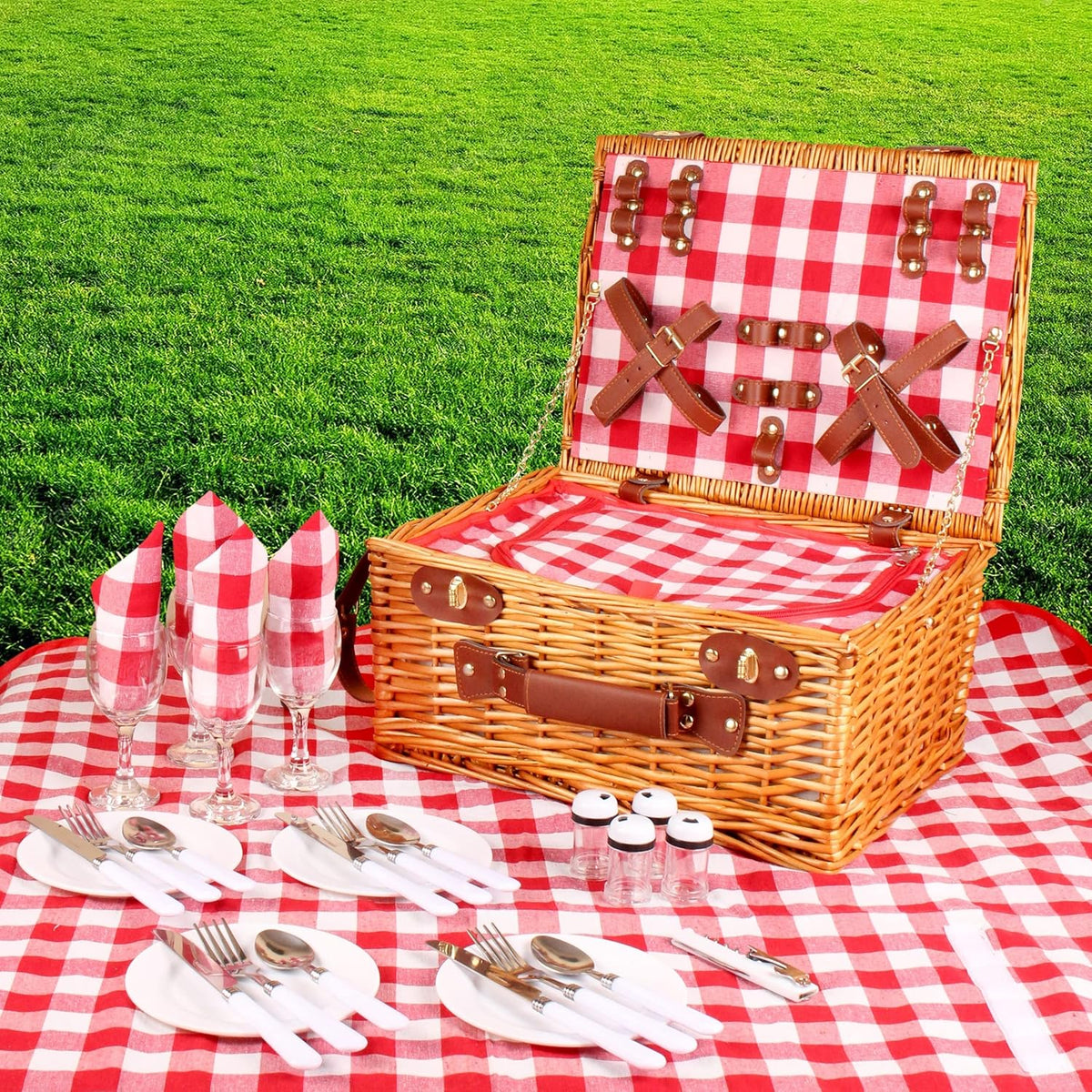 29 Pcs Picnic Set with Waterproof Blanket and Insulated Cooler Compartment Z534