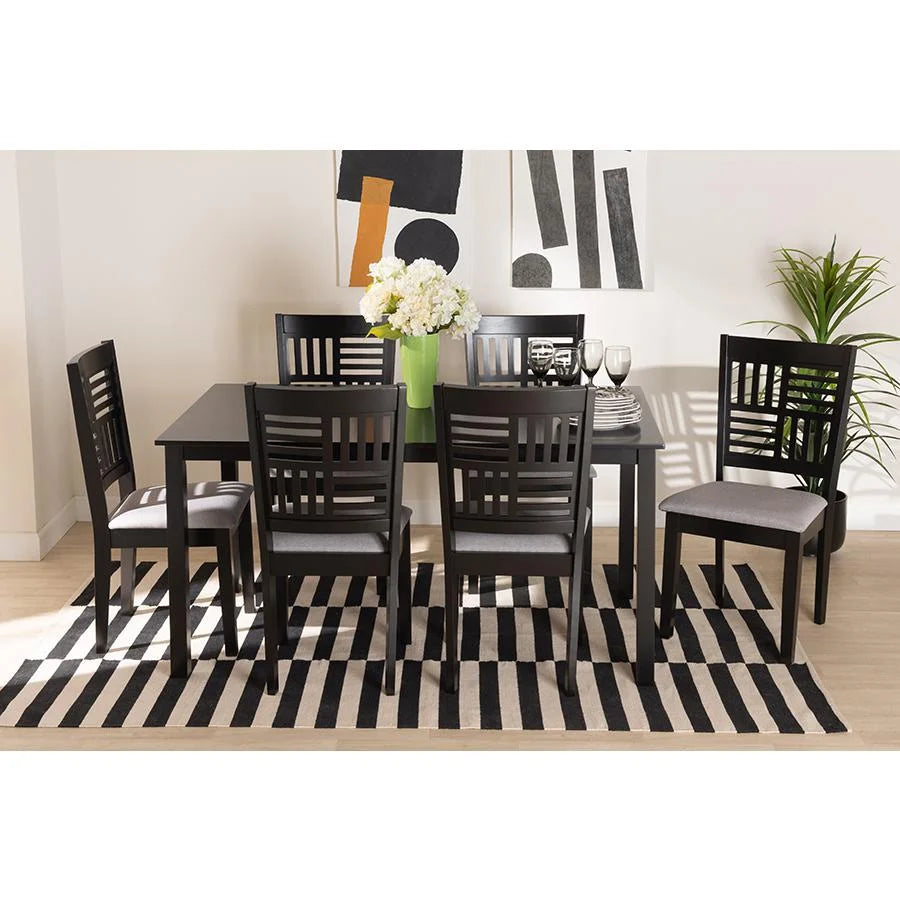 Grey Fabric and Dark Brown Wood 7-Piece Dining Set F60924