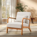 Linen Upholstered Accent Chair with Solid Wood Frame, Beige C641