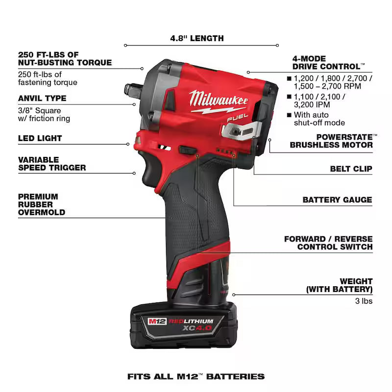 12V Brushless Cordless 3/8 in. Impact Wrench Kit with 43-Piece Socket Set J579