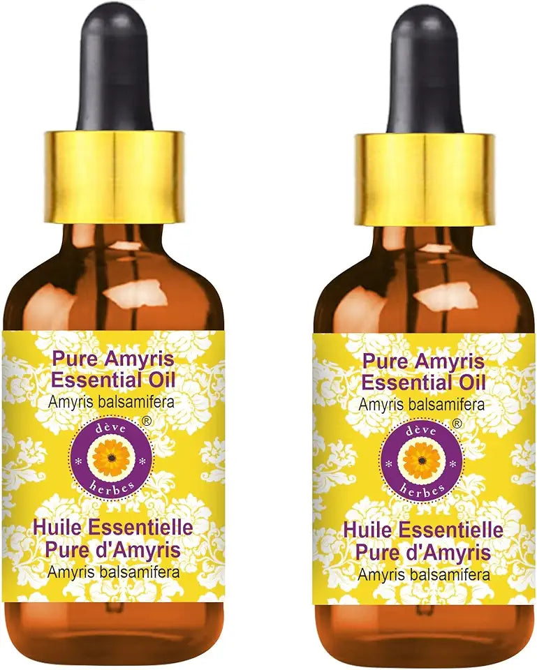 Pure Amyris Essential Oil with Glass Dropper Steam Distilled 100ml X 2 E626
