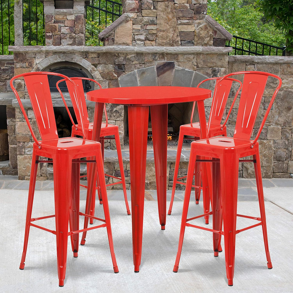 30 Round Silver Metal Bar Table Set with 4 Cafe Stools Y6519