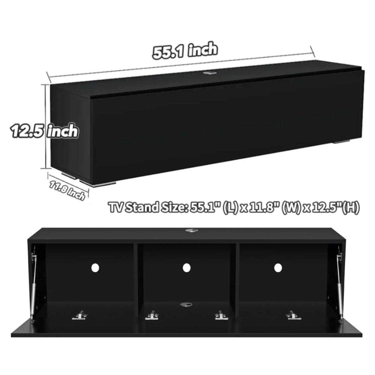 White Floating TV Stand with LED Lights and Storage R78594