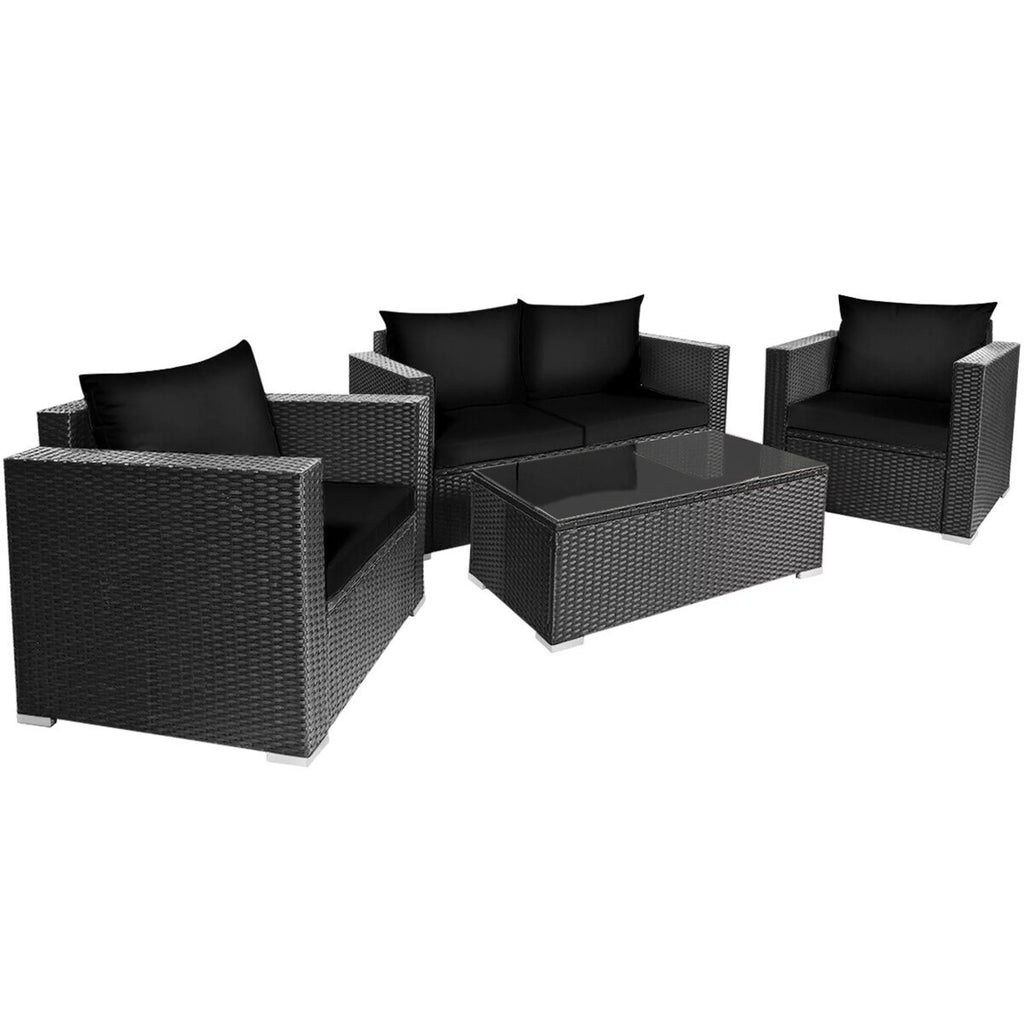 8 Pcs Rattan Patio Conversation Set with Black Cushions A8824