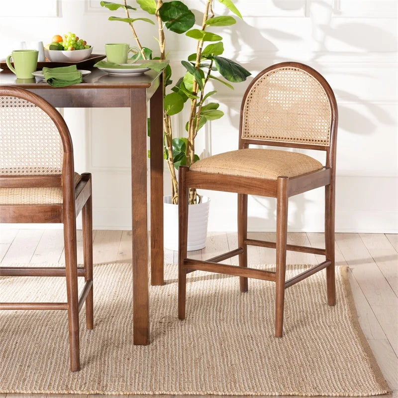 Natural Rattan and Acacia Wood Counter Stool K762