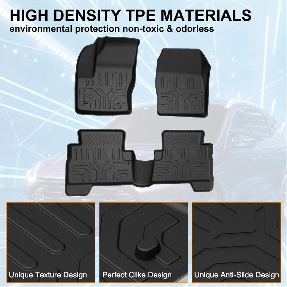 Black TPE All Weather Floor Mats for Ford Escape T426