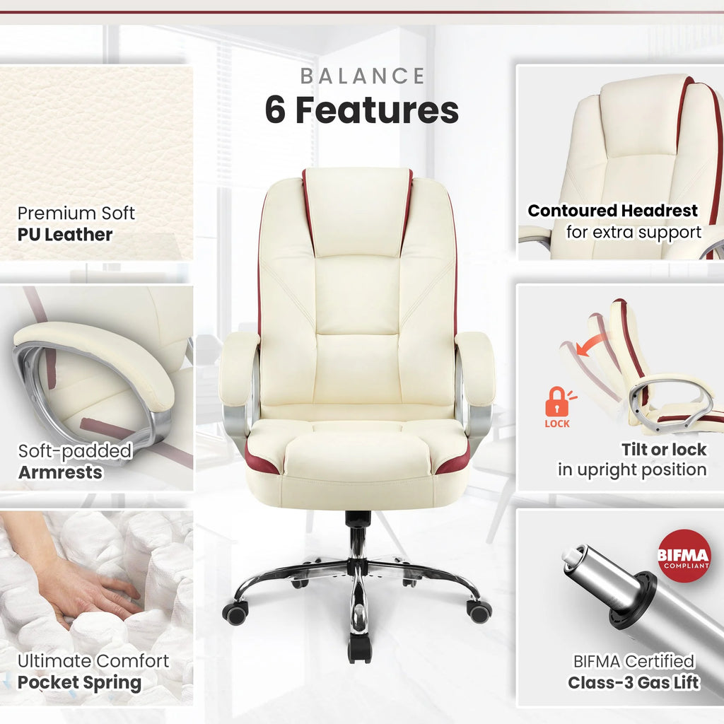 Ivory Ergonomic High Back Leather Office Chair B731