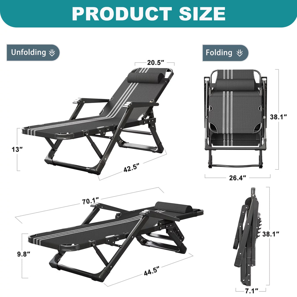 Gray Adjustable Folding Lounge Chair with Pillow G4253