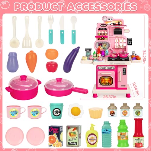 Kids Kitchen Playset with Sound & Light, Play Sink and Play Food J47062