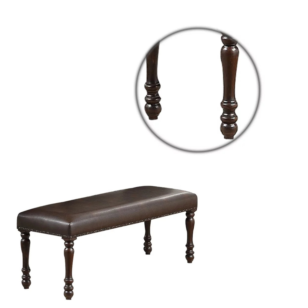Brown Faux Leather Dining Bench with Turned Legs J694