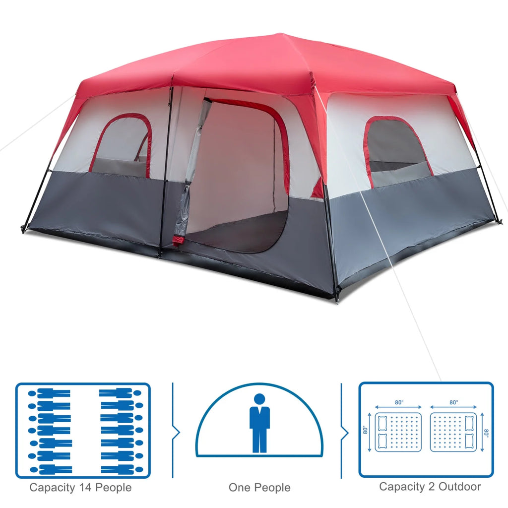 14 People Waterproof Windproof Camping Tent with 2 Doors X82210