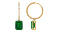14K Yellow Gold Lab Created Emerald Drop Earrings with Diamond B1056