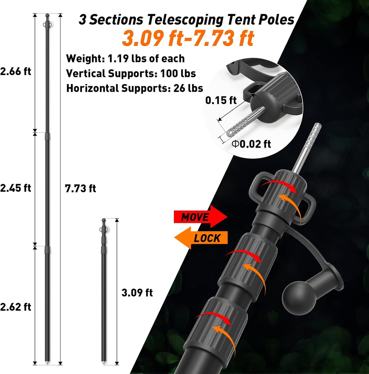 Telescoping Aluminum Camping Poles Set of 2 F335983