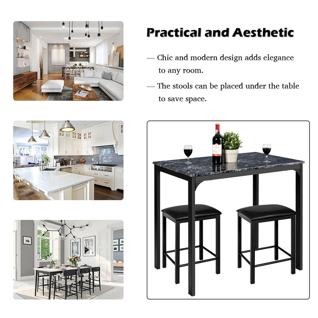 3 Piece Counter Height Dining Set Faux Marble Table 2 Chairs F574187