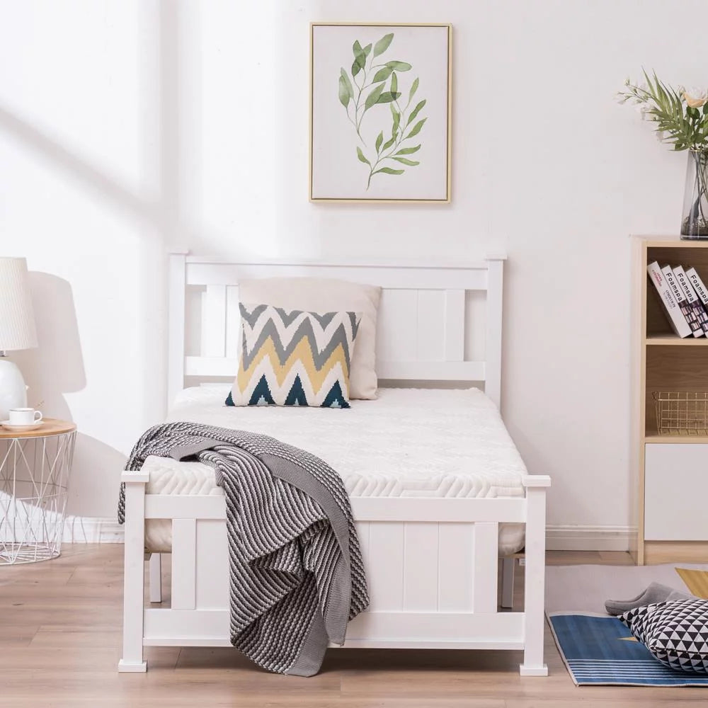 Gray Solid Pine Wood Twin Bed Frame with Headboard X55896