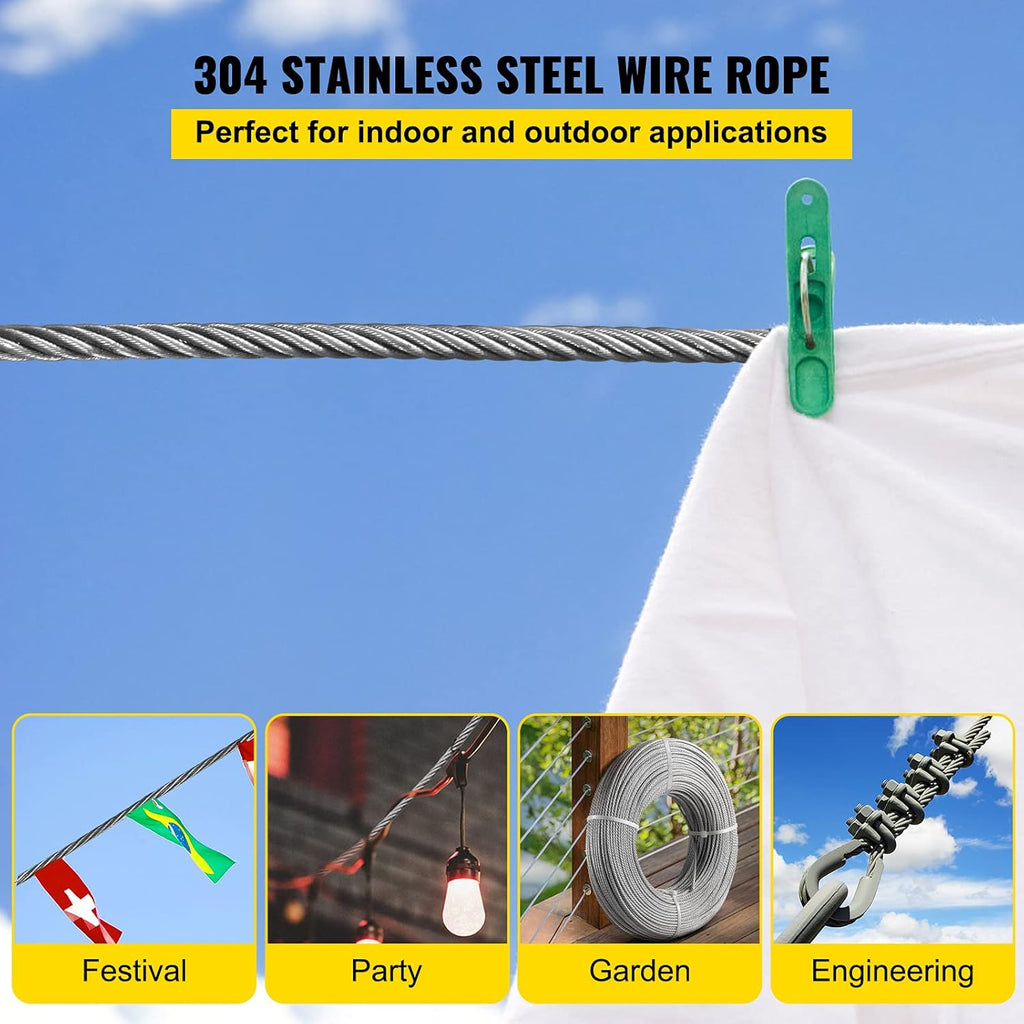 304 Stainless Steel Cable 1/4 Inch 7 X 19 Steel Wire Rope 200Feet M5616